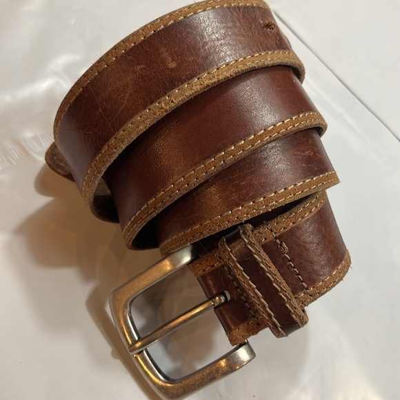 REI brown leather tan edges BELT Leather Belt REI-M7 35-39”waist 1.5”wide mens - Picture 11 of 13